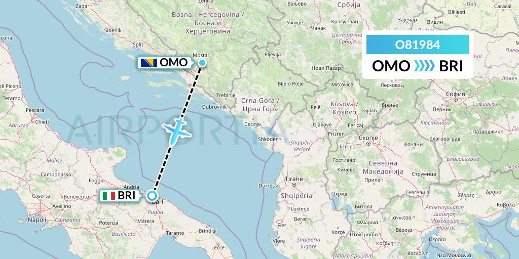 O81984 Siam Air Flight Map: Mostar to Bari