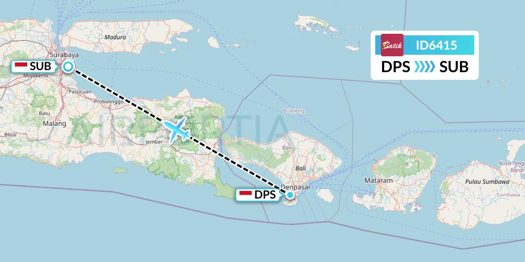 ID6415 Batik Air Flight Map: Denpasar to Surabaya