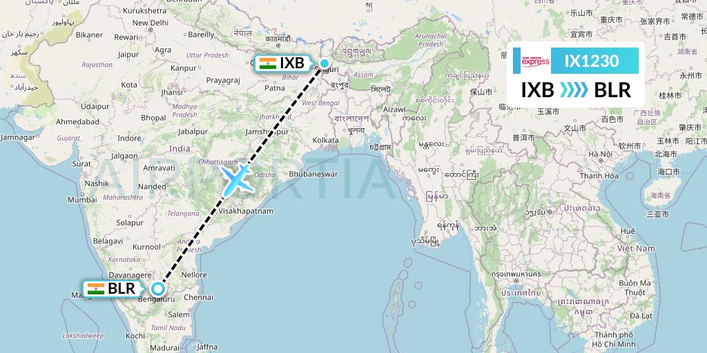 IX1230 Air India Express Flight Map: Siliguri to Bangalore
