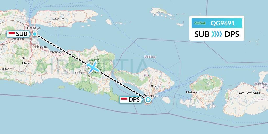 QG9691 Citilink Flight Map: Surabaya to Denpasar