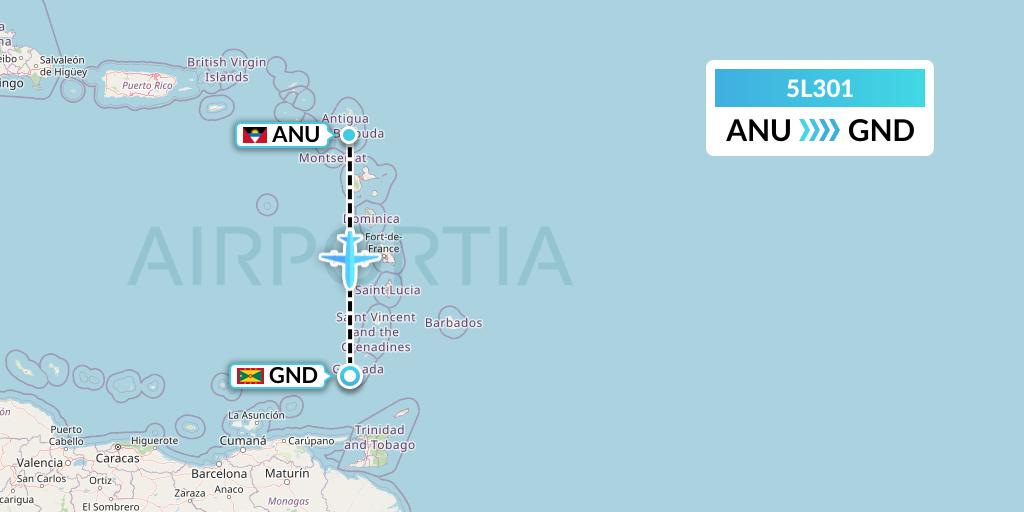 5L301 Fly Salone Airlines Limited Flight Map: Antigua to Point Salines