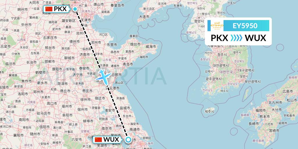 EY5950 Etihad Airways Flight Map: Beijing to Wuxi