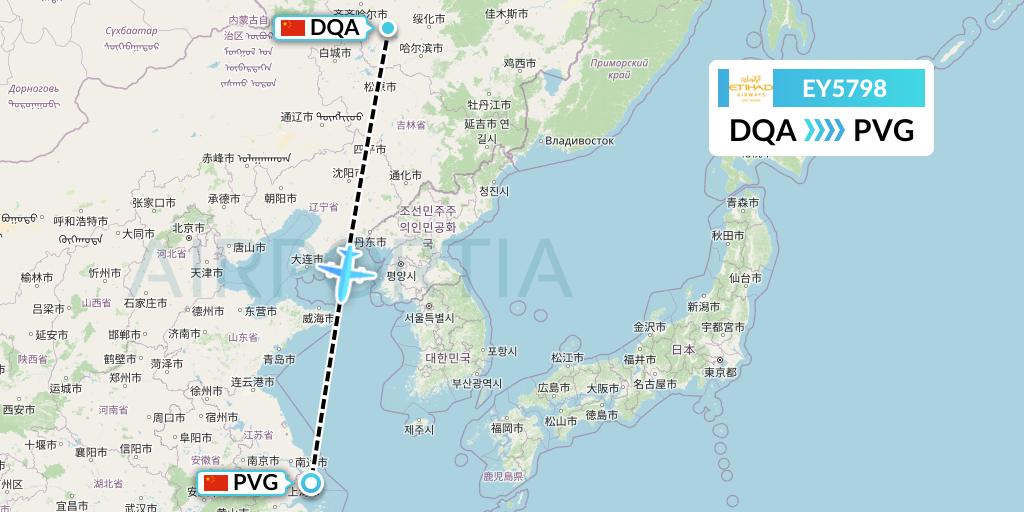 EY5798 Etihad Airways Flight Map: Daqing to Shanghai