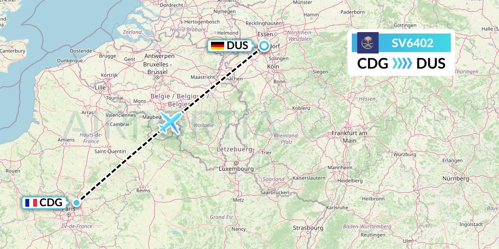 SV6402 Saudi Arabian Airlines Flight Map: Paris to Dusseldorf