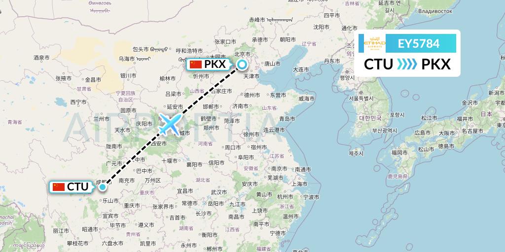 EY5784 Etihad Airways Flight Map: Chengdu to Beijing