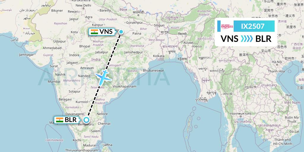 IX2507 Air India Express Flight Map: Varanasi to Bangalore