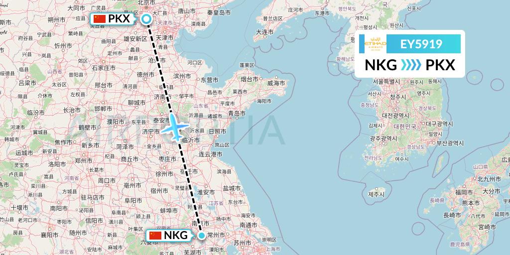 EY5919 Etihad Airways Flight Map: Nanjing to Beijing