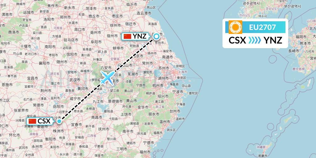 EU2707 Chengdu Airlines Flight Map: Changsha to Yancheng
