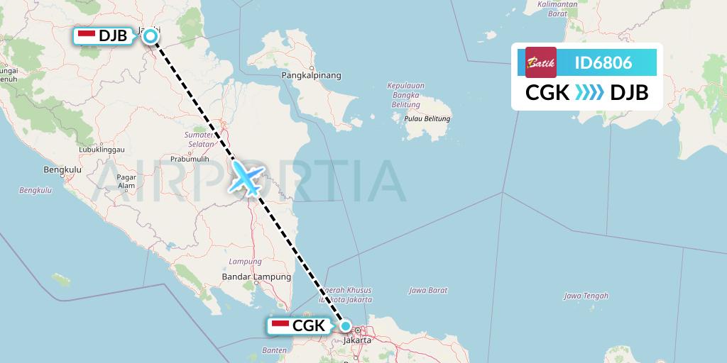 ID6806 Batik Air Flight Map: Jakarta to Jambi