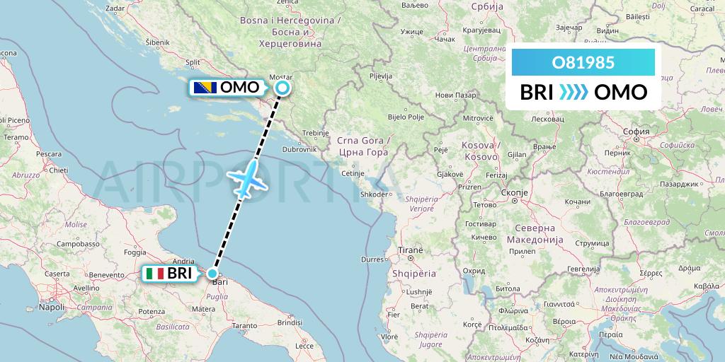 O81985 Siam Air Flight Map: Bari to Mostar