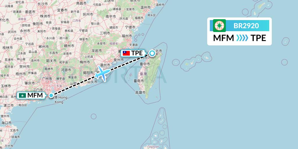 BR2920 EVA Air Flight Map: Macau to Taipei