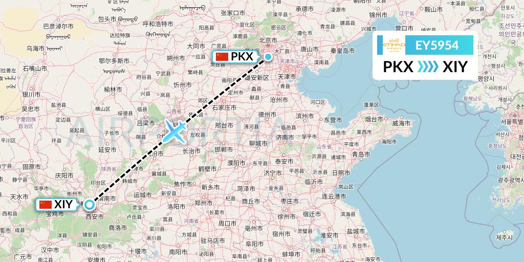 EY5954 Etihad Airways Flight Map: Beijing to Xi'an