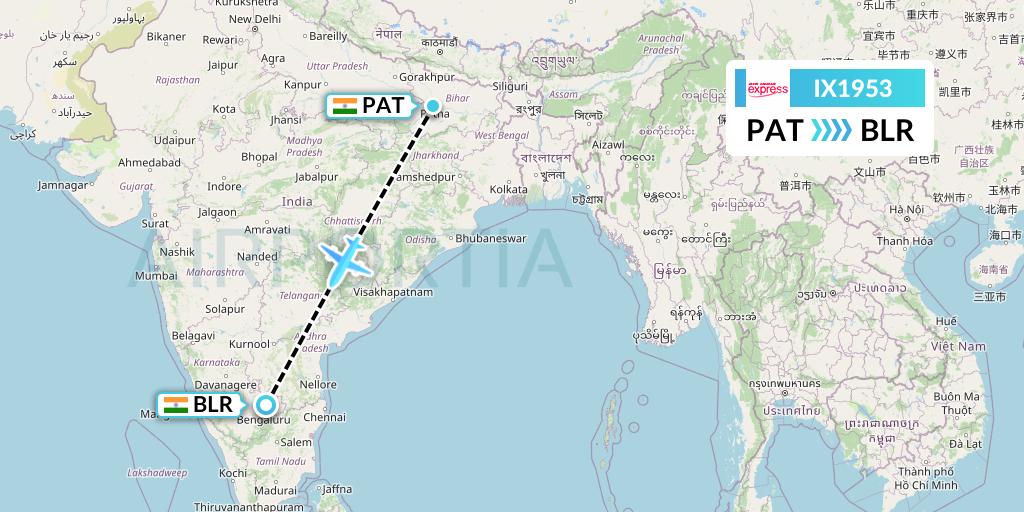 IX1953 Air India Express Flight Map: Patna to Bangalore