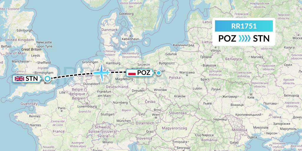RR1751 Royal Air Force Flight Map: Poznan to London