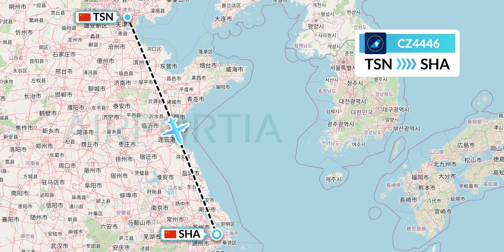 CZ4446 China Southern Airlines Flight Map: Tianjin to Shanghai