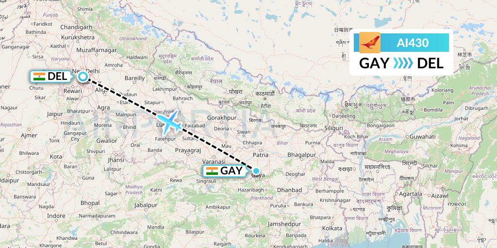 AI430 Air India Flight Map: Gaya to Delhi