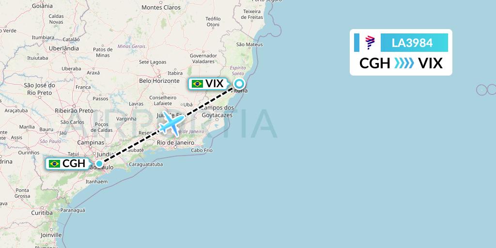 LA3984 LAN Airlines Flight Map: Sao Paulo to Vitoria