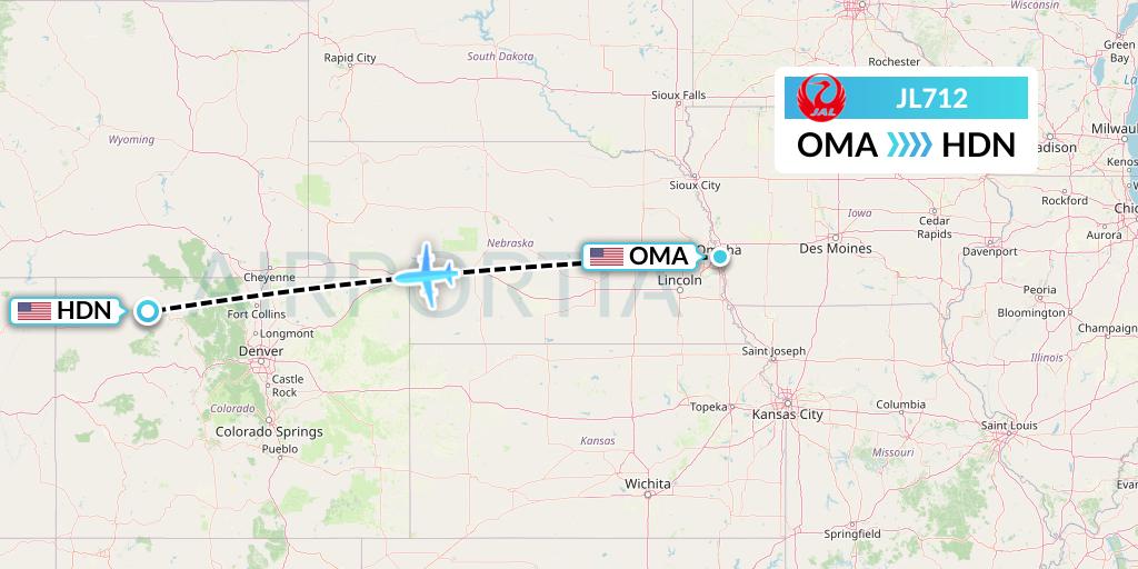JL712 Japan Airlines Flight Map: Omaha to Hayden