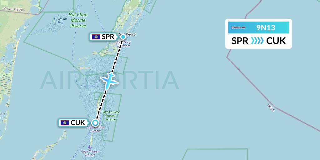 9N13 Tropic Air Flight Map: San Pedro to Caye Caulker