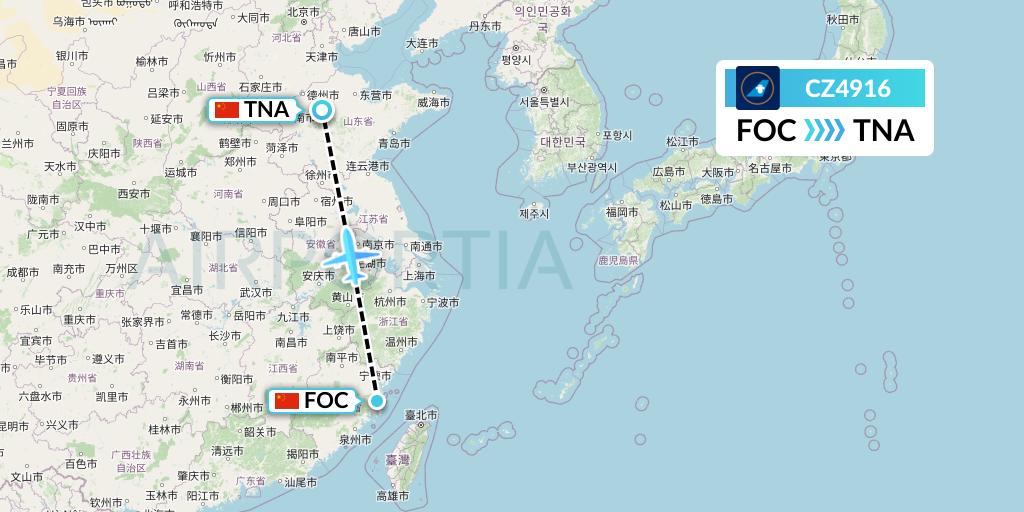 CZ4916 China Southern Airlines Flight Map: Fuzhou to Jinan