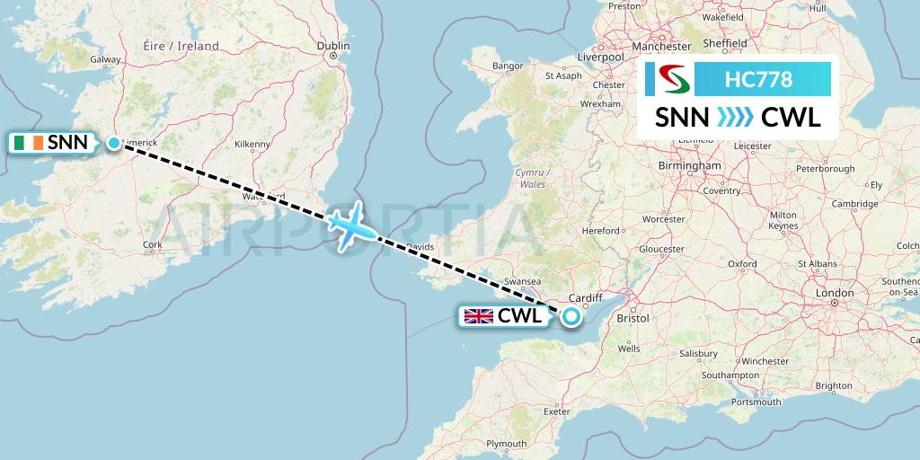 HC778 Air Senegal Flight Map: Shannon to Cardiff