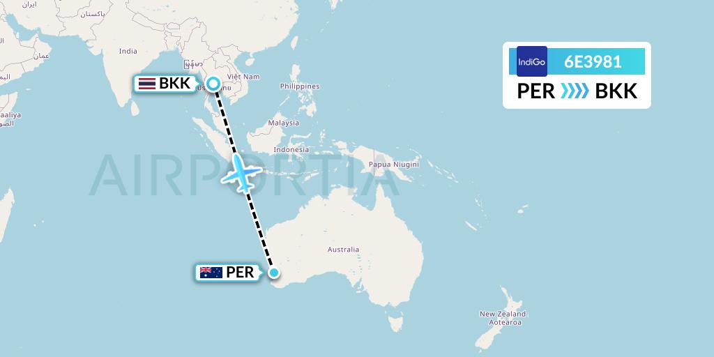 6E3981 IndiGo Airlines Flight Map: Perth to Bangkok