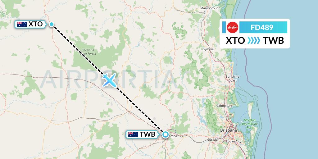 FD489 Thai AirAsia Flight Map: Australia to Toowoomba