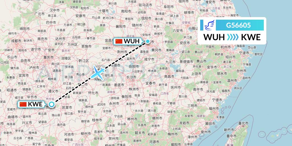 G56605 China Express Airlines Flight Map: Wuhan to Guiyang