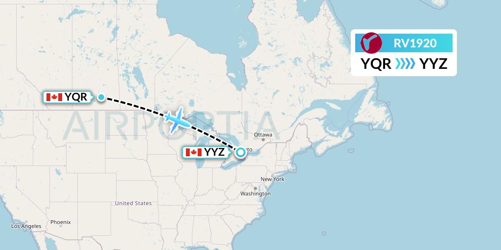 RV1920 Air Canada Rouge Flight Map: Regina to Toronto