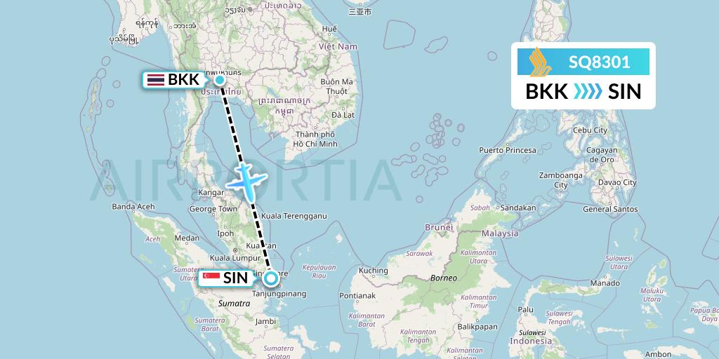 SQ8301 Singapore Airlines Flight Map: Bangkok to Singapore