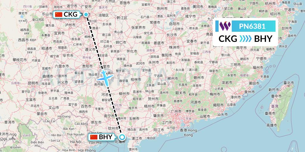 PN6381 China West Air Flight Map: Chongqing to Beihai