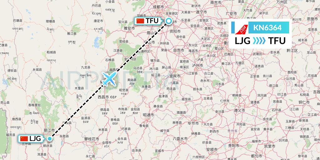 KN6364 China United Airlines Flight Map: Lijiang to Chengdu