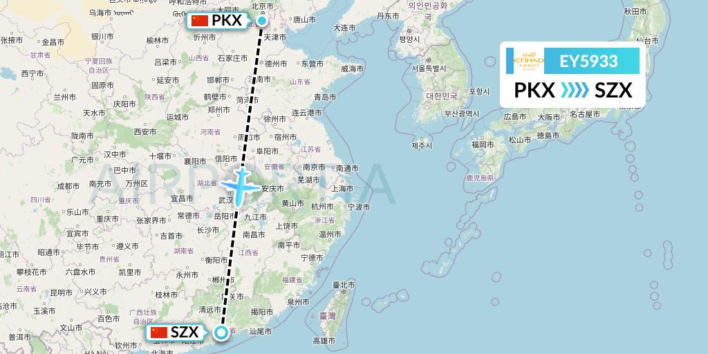 EY5933 Etihad Airways Flight Map: Beijing to Shenzhen