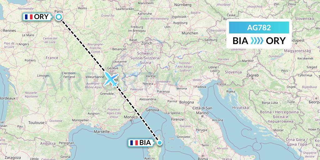 AG782 Aruba Airlines Flight Map: Bastia to Paris