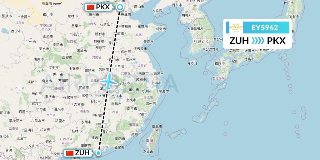 EY5962 Etihad Airways Flight Map: Zhuhai to Beijing