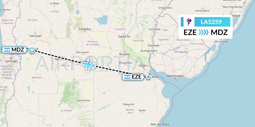 LA5259 LAN Airlines Flight Map: Buenos Aires to Mendoza