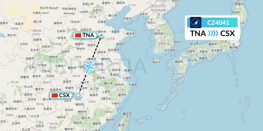CZ4041 China Southern Airlines Flight Map: Jinan to Changsha