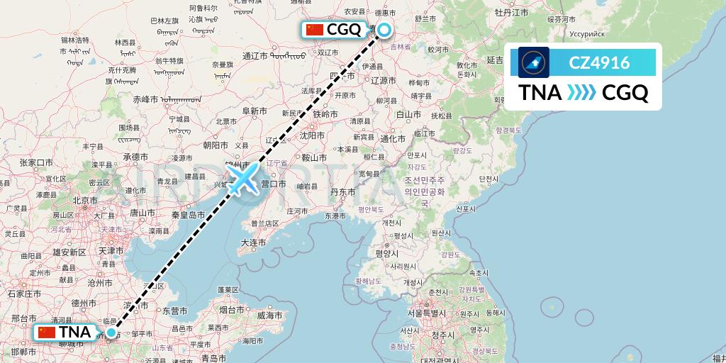 CZ4916 China Southern Airlines Flight Map: Jinan to Changchun