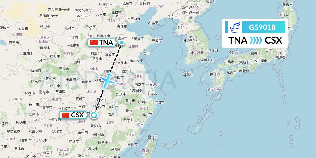G59018 China Express Airlines Flight Map: Jinan to Changsha