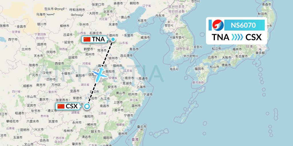 NS6070 Hebei Airlines Flight Map: Jinan to Changsha