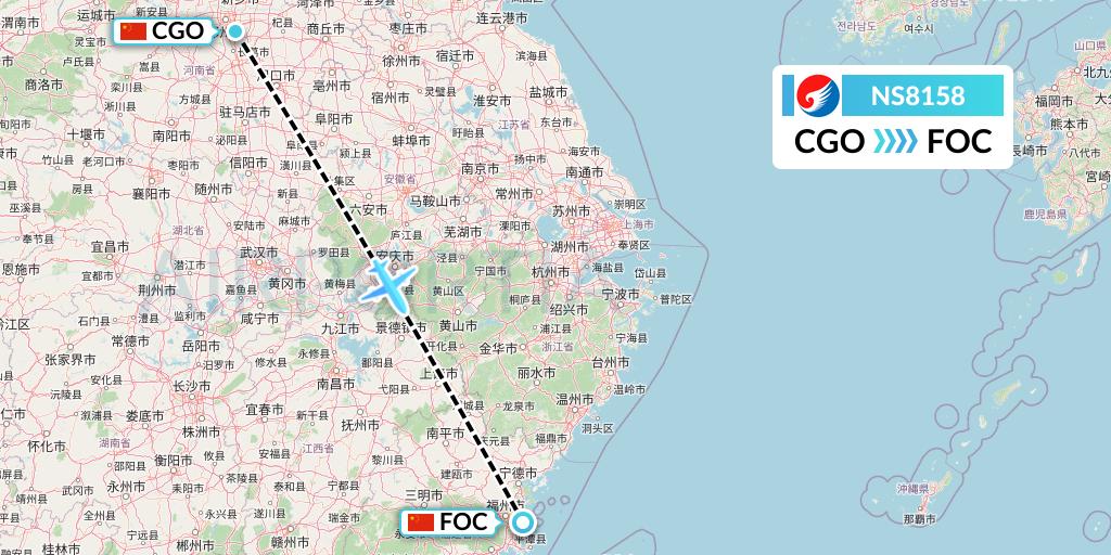NS8158 Hebei Airlines Flight Map: Zhengzhou to Fuzhou