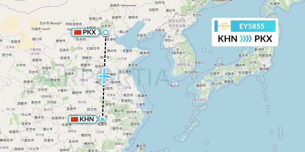 EY5855 Etihad Airways Flight Map: Nanchang to Beijing