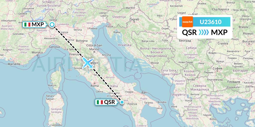 U23610 EasyJet Flight Map: Salerno to Milan