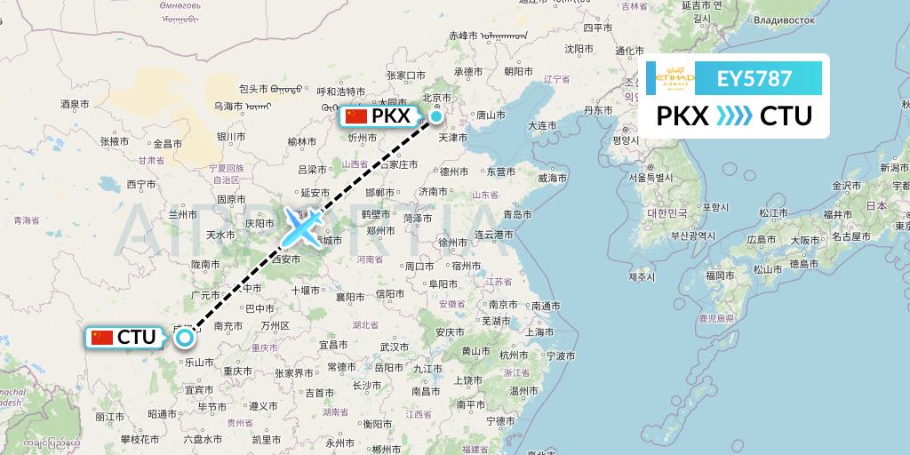 EY5787 Etihad Airways Flight Map: Beijing to Chengdu