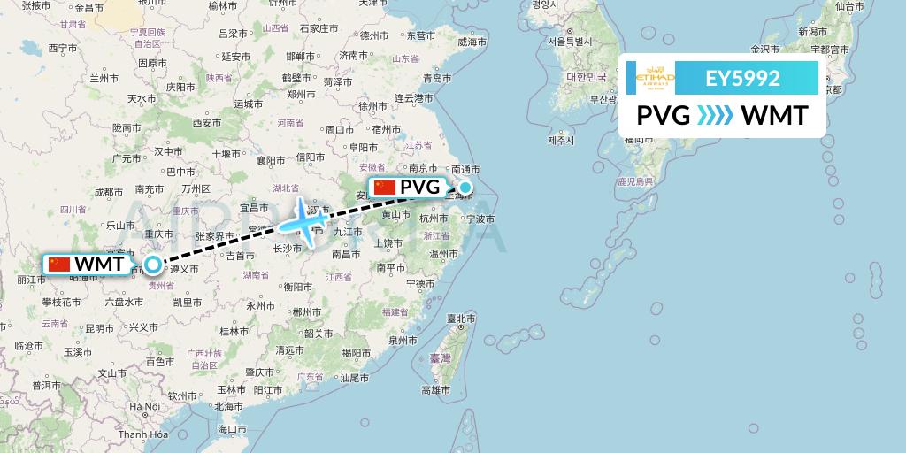 EY5992 Etihad Airways Flight Map: Shanghai to Zunyi