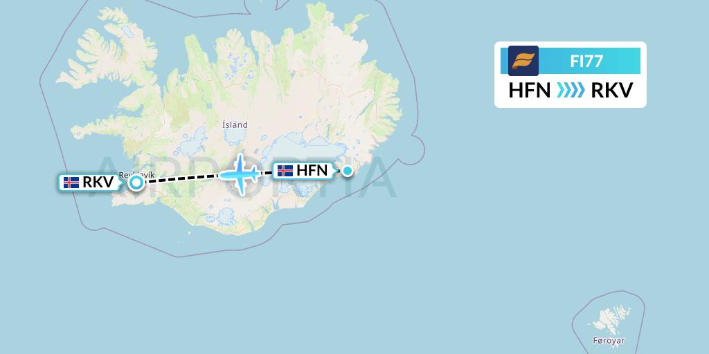 FI77 Icelandair Flight Map: Hofn to Reykjavik