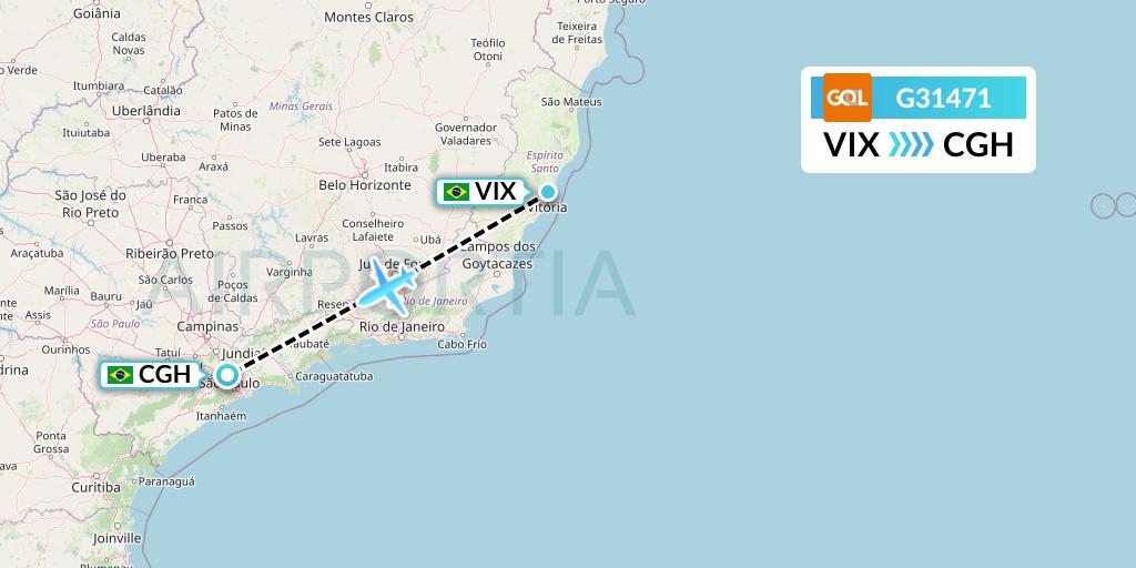 G31471 GOL Transportes Aeros Flight Map: Vitoria to Sao Paulo