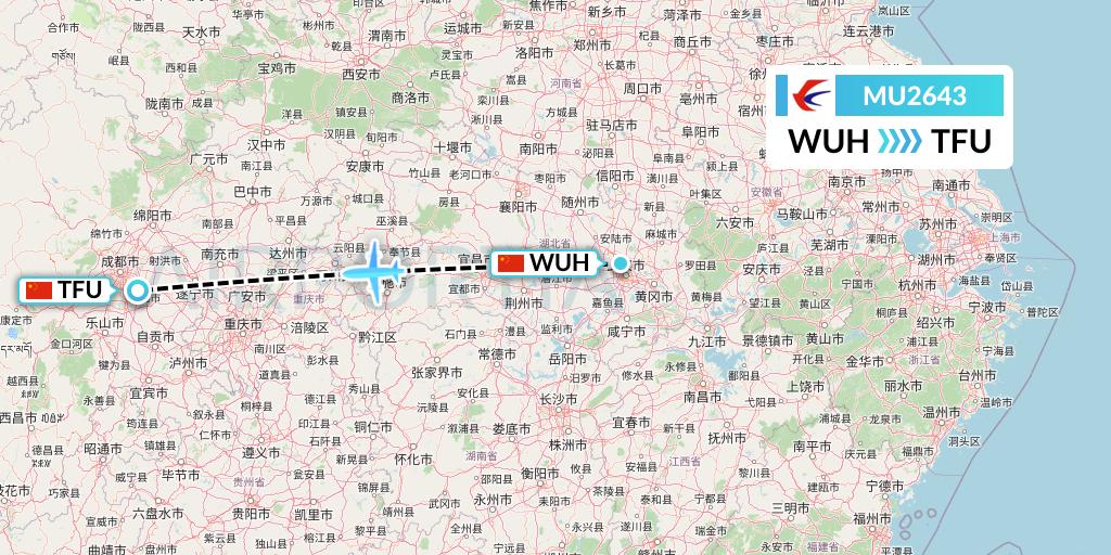 MU2643 China Eastern Airlines Flight Map: Wuhan to Chengdu