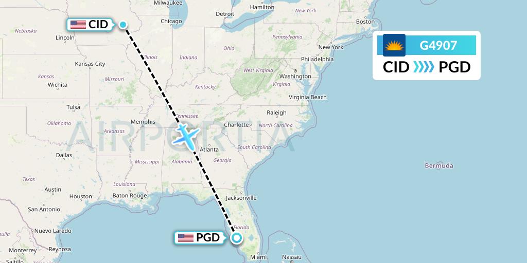 G4907 Allegiant Air Flight Map: Cedar Rapids to Punta Gorda