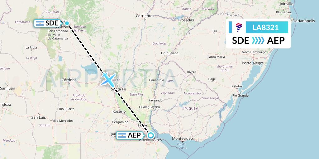 LA8321 LAN Airlines Flight Map: Santiago del Estero to Buenos Aires